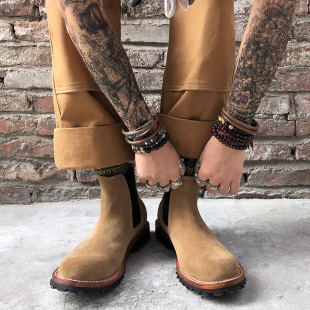 英伦风翻毛牛皮切尔西靴马丁伞兵短靴男 鞋 固特异美式 复古真皮工装