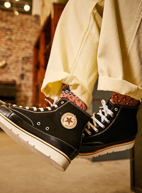 阿美咔叽美式复古厚底高帮黑色帆布板鞋日系工装马丁靴真皮男鞋潮