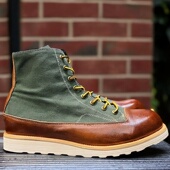 男靴马丁伞兵短靴帆布拼牛皮男鞋 美式 复古真皮厚底增高手工装 高帮