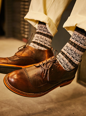 复古英伦风低帮真皮圆头德比男鞋厚底休闲纯大头层牛皮工装皮鞋男