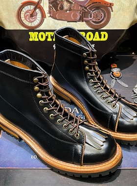 美式复古中帮工装鞋牛皮马丁靴男款透气真皮黑色机车伞兵靴潮流