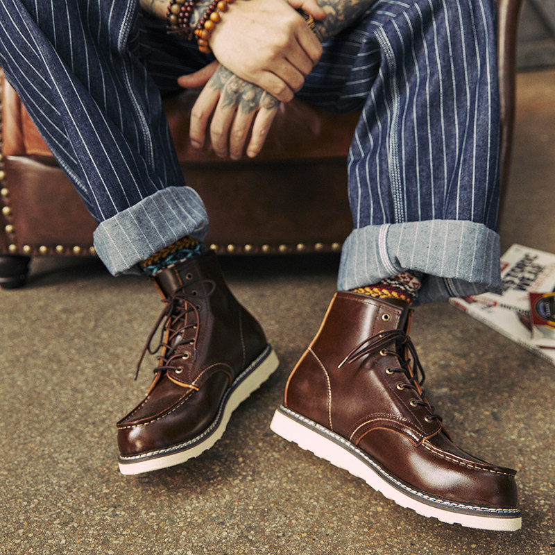 阿美咔叽复古真皮875工装靴男款英伦风马丁伞兵靴女高帮机车鞋潮