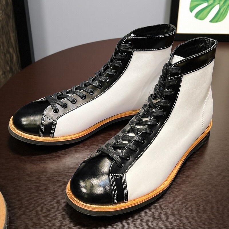 个性潮流男款拼色头层牛皮马丁靴