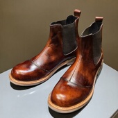鞋 高帮工装 百搭潮流 复古英伦风圆头真皮切尔西短靴马丁靴男款 美式