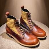 高帮伞兵马丁短靴女英伦风头层牛皮靴男款 阿美咔叽复古真皮工装 鞋