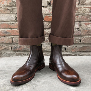 美式 靴子高帮马丁切尔西短靴男鞋 女情侣同款 潮 复古英伦风真皮工装