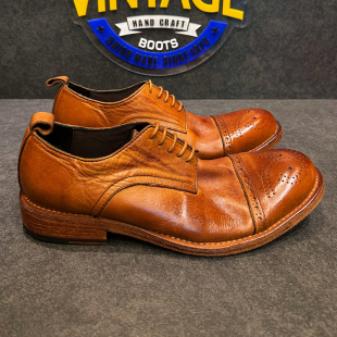 复古真皮 通勤英伦风布洛克德比鞋 高端水洗纯圆头层植鞣牛皮鞋 男款