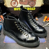 圆头马丁靴增高男款 欧美高帮黑色工装 鞋 英伦风真皮厚底伞兵靴女潮