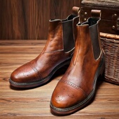 靴男鞋 复古真皮布洛克雕花个性 英伦风切尔西短靴圆头棕色马丁工装