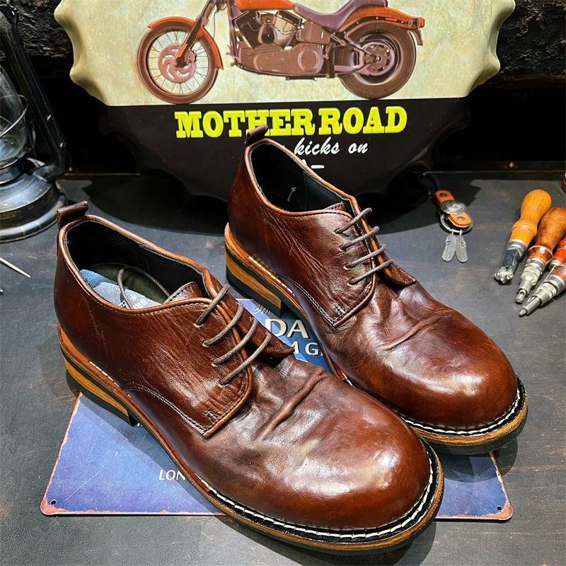 高端日式厚底商务休闲圆头皮鞋