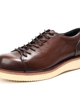 阿美咔叽美式复古短脸大头工装鞋休闲男鞋头层牛皮厚底皮鞋百搭