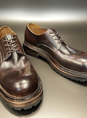 厚底大头水洗马皮德比男鞋英伦风复古商务休闲圆头工装皮鞋女真皮