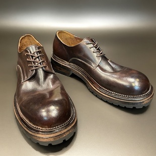 女真皮 皮鞋 厚底大头水洗马皮德比男鞋 英伦风复古商务休闲圆头工装