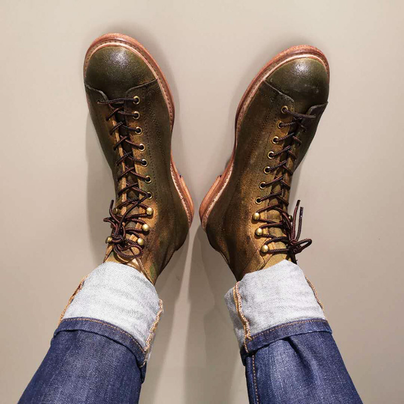 做旧短脸美式复古翻毛皮短靴水洗