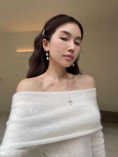 高级感一字领不规则斜边下摆马海毛毛衣女 新款 ALLIN 2024春季