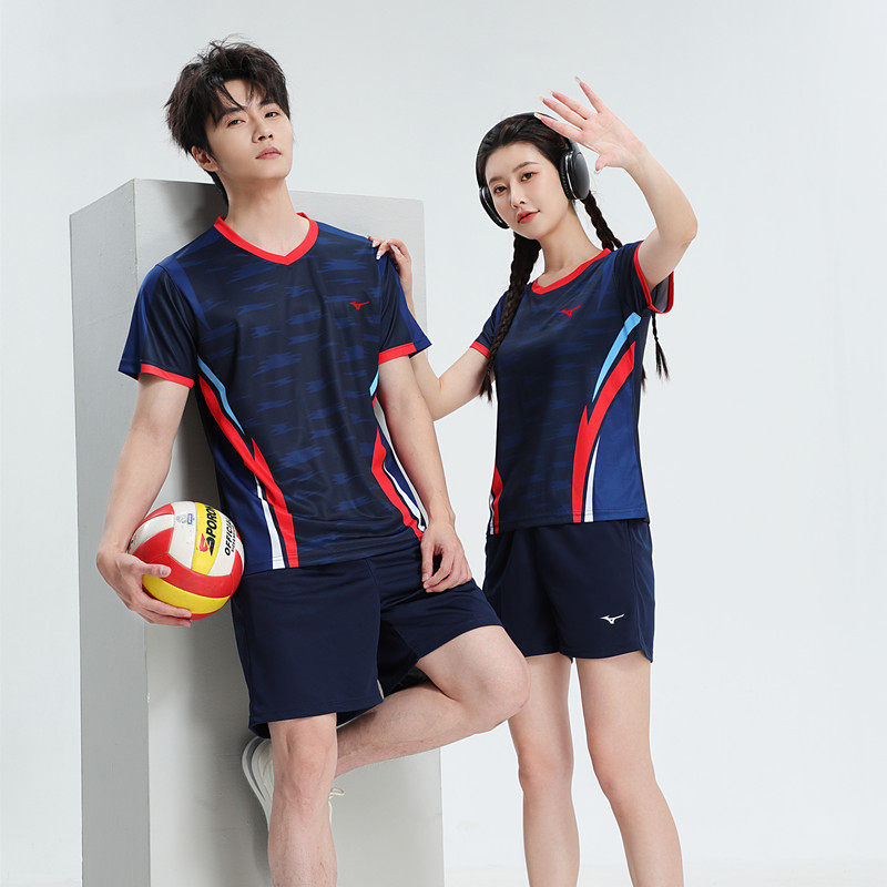 2026排球服男女款团队比赛服速干套装短袖宝蓝色运动气排球网球衣