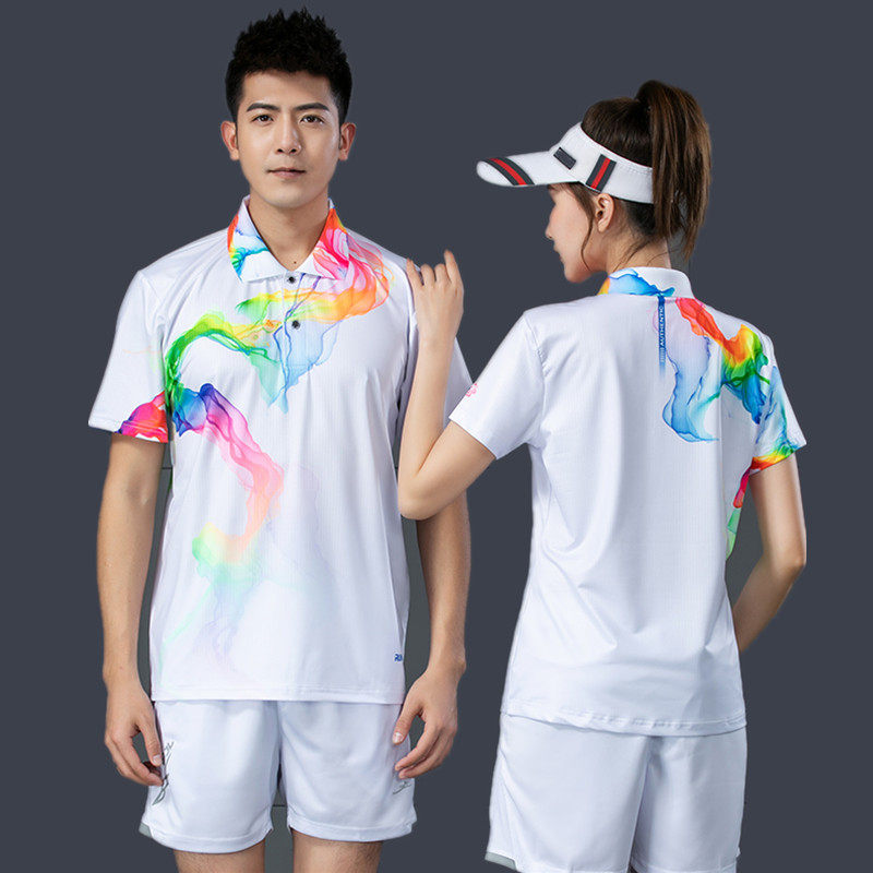 新款羽毛球服男女套装2021夏时尚专业定制运动速干乒乓球衣服白色图片