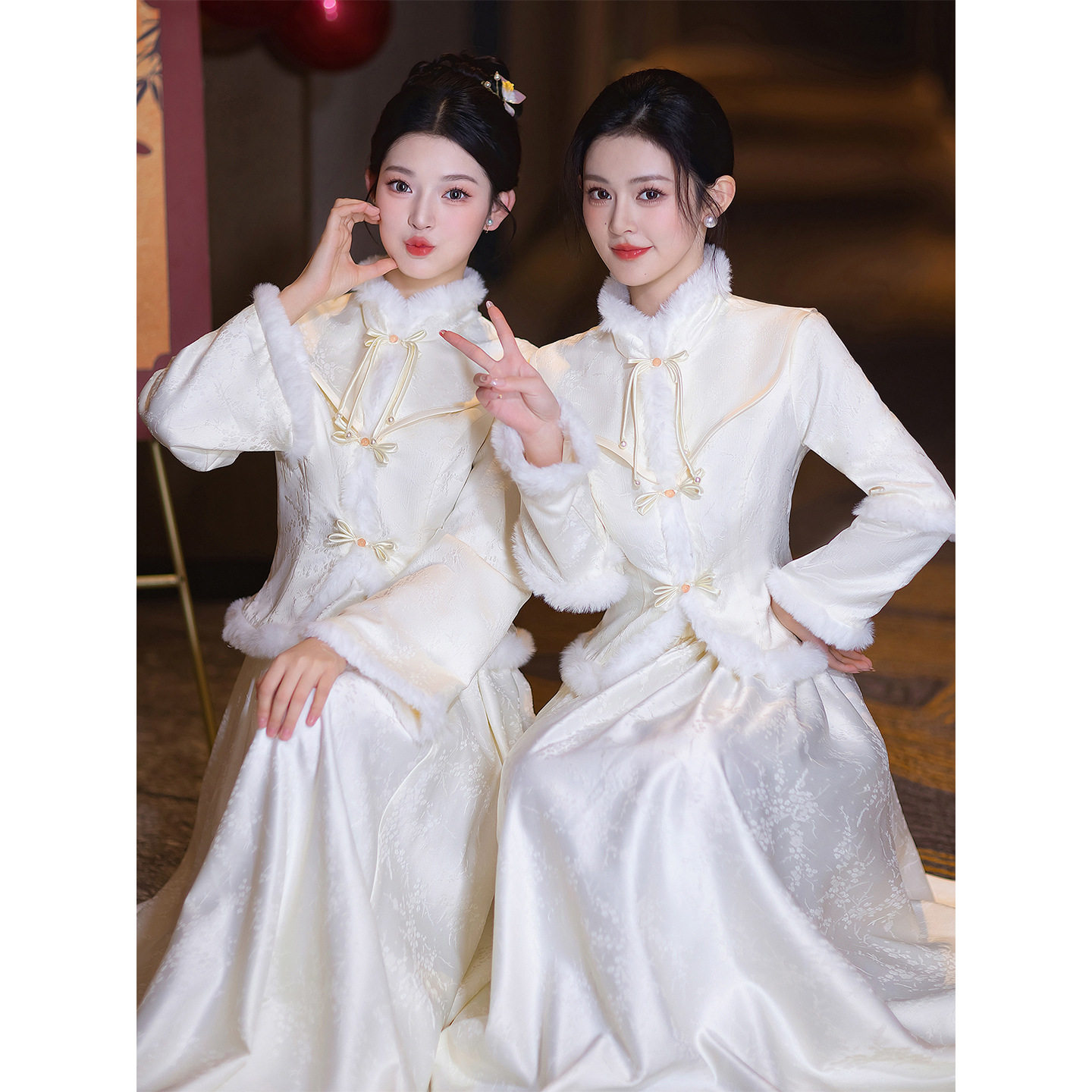 秋冬伴娘服中式立领闺蜜团礼服女