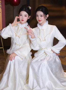 秋冬伴娘服中式立领闺蜜团礼服女