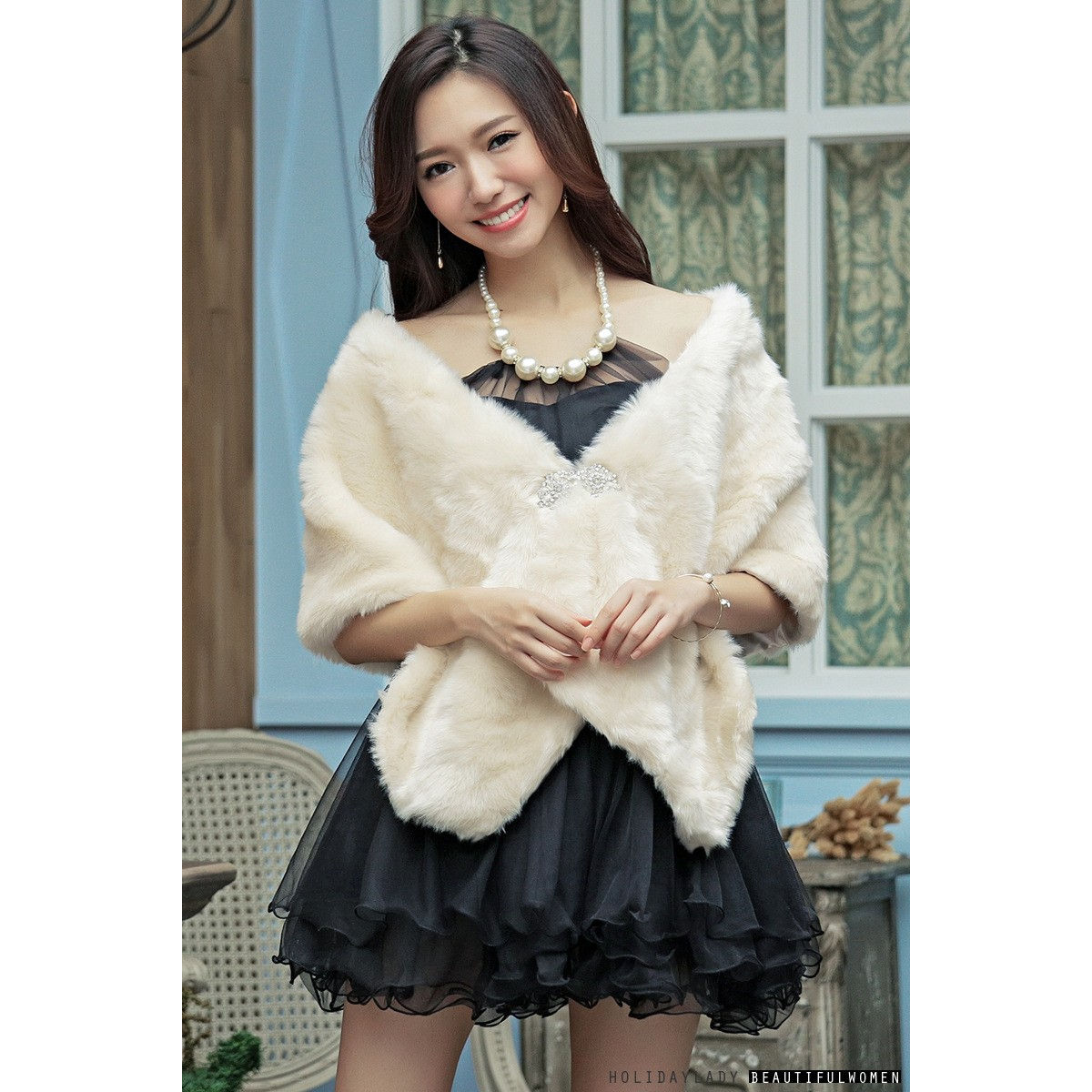 加厚保暖婚纱礼服皮草披肩仿兔毛