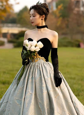 鞠婧祎热巴同款黑色丝绒婚纱手套