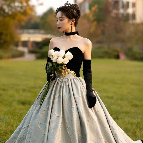 鞠婧祎热巴同款黑色丝绒婚纱手套