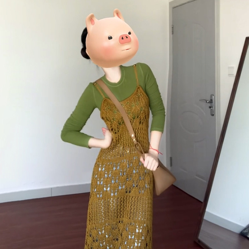 超好看针织镂空吊带连衣裙子长裙女早秋装2024新款韩系氛围感穿搭