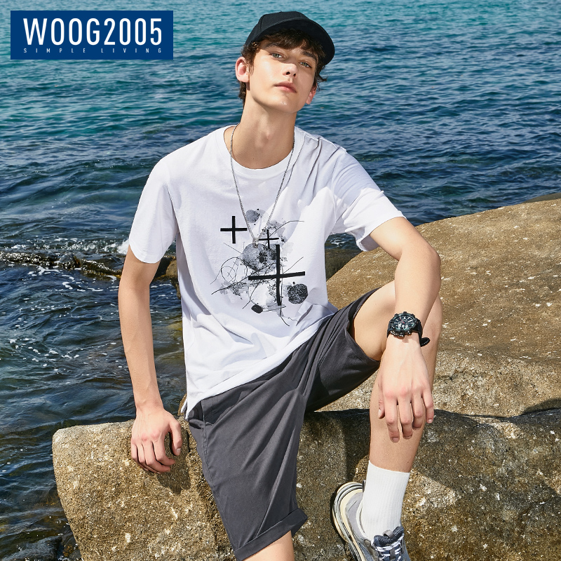 WOOG2005°×ɫӡ»¨Ô²Áì¶ÌÐäTÐôÄÐ 2018Ïļ¾ÇàÄê³±Á÷ÄÐÊ¿°ëÐäÌåÐôÉÀ