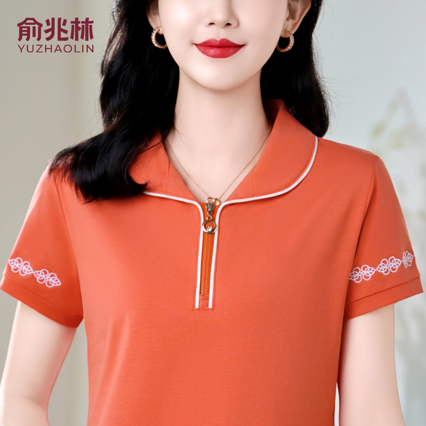 俞兆林名牌纯棉短袖t恤女款2026新款中年翻领休闲妈妈夏季POLO衫