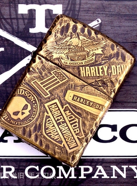 打火机zippo正版哈雷徽章纯铜zoop盔甲芝宝男士煤油收藏限量版zp