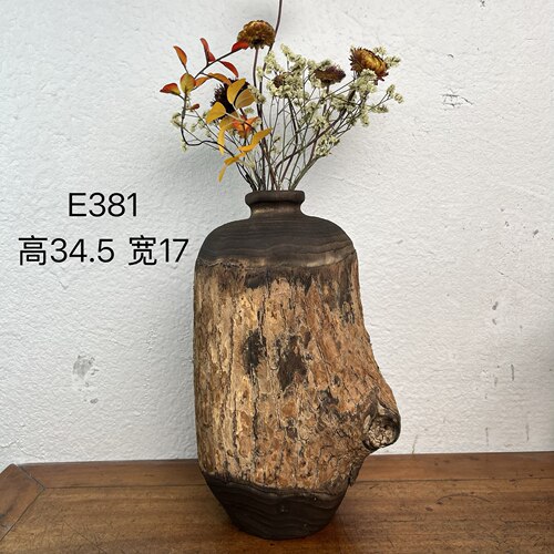 新中式香樟木花瓶碳烤带树皮