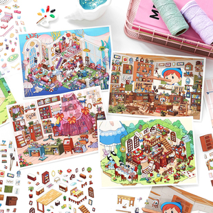 infeelme我 小屋第十六弹系列造景贴纸午夜裁缝木偶房间微缩场景3d立体小屋贴画手账手工diy解压玩具女孩