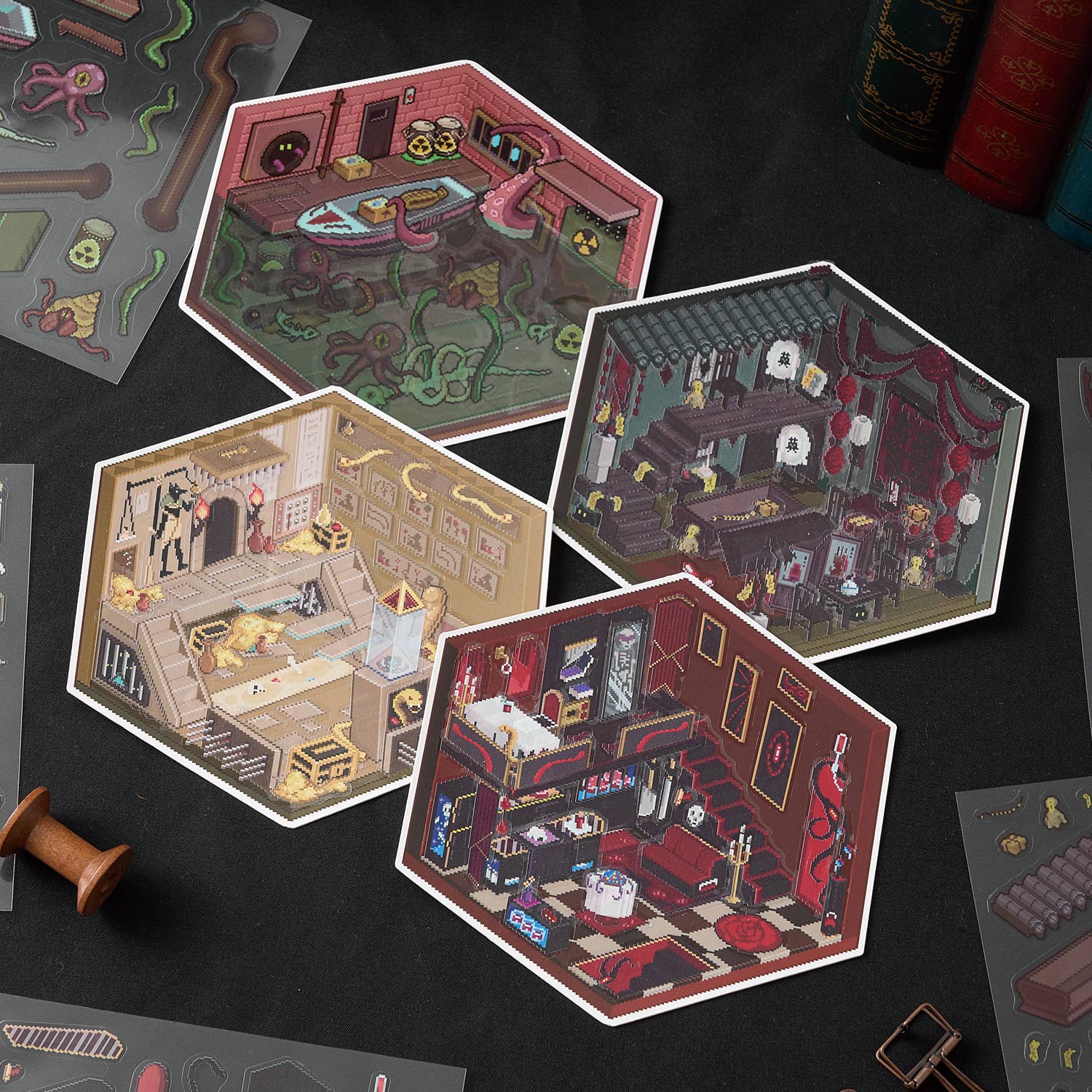 早沫像素风微恐系列造景贴纸