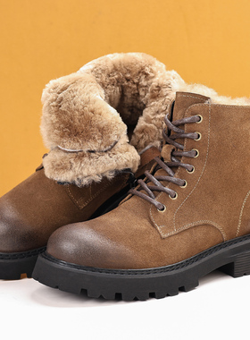 CCE雪地靴男冬季加绒加厚羊毛保暖真皮厚底马丁靴东北大棉鞋67066