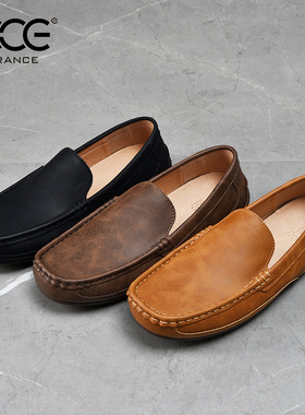 CCE男鞋真皮透气时尚休闲鞋软皮软底豆豆鞋套脚懒人鞋男C1031