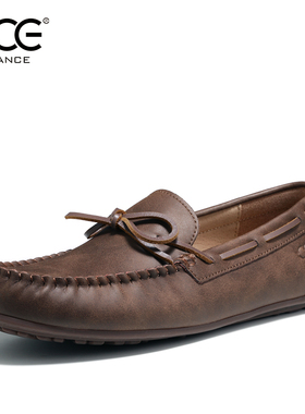 CCE男女豆豆鞋大码疯马牛皮手工情侣款懒人一脚蹬开车鞋男T23020