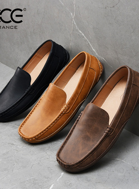 CCE情侣款豆豆鞋真皮男鞋女鞋疯马打蜡牛皮复古懒人鞋手工鞋1031