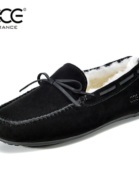 CCE男鞋冬季一脚蹬羊皮毛一体猪皮豆豆鞋保暖舒适真皮棉鞋T3390