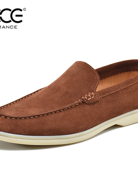 CCE牛皮反绒皮一脚蹬软底男鞋6539真皮透气乐福鞋舒适开车休闲鞋