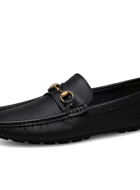 CCE男鞋头层牛皮英伦一脚蹬真皮透气豆豆鞋男磨砂皮驾车鞋6689-C