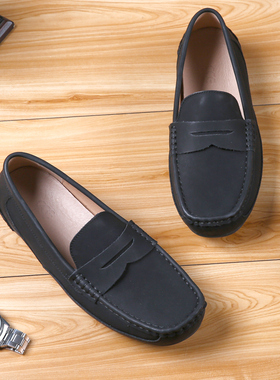 CCE男士皮鞋夏季休闲单鞋一脚蹬懒人鞋耐磨真皮软底豆豆鞋男1032