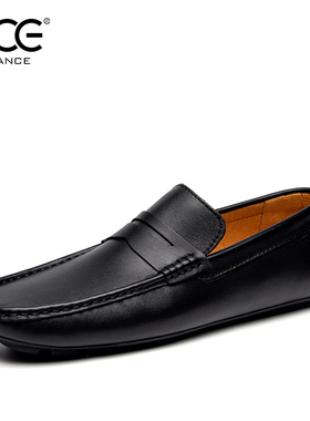 CCE头层牛皮男鞋英伦耐磨豆豆鞋舒适头层猪皮内里懒人鞋LD7621-C