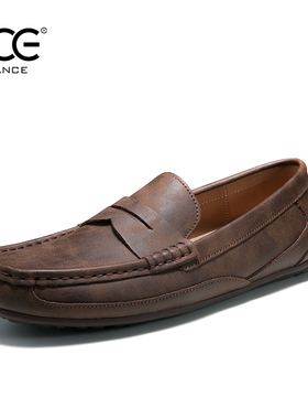 CCE男女情侣款疯马牛皮英伦复古一脚蹬豆豆鞋真皮透气驾车鞋1032