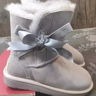 30-13冬季新款羊毛女款雪地靴 真皮羊皮毛一体中筒靴 防滑 蝴蝶结