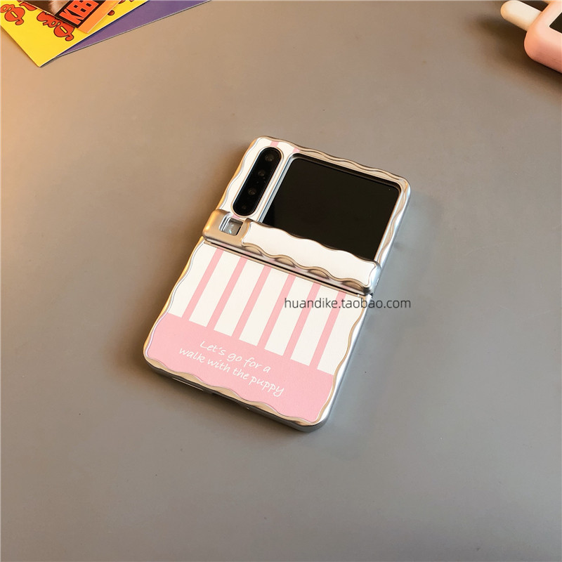 粉条纹贴皮适用小米mixflip2华为purax手机壳pocket2硬novaflip荣耀v三星zflip76450卡通女oppofindn3n2