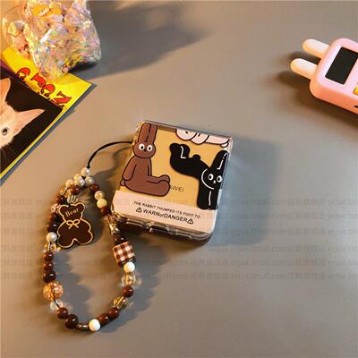 三色兔子适用华为pocket2手机壳p50硬nova三星zflip7 5 6 通vivox flip透明oppofindn3n2女荣耀v小米mixflip