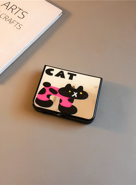 镜子cat斑点适用华为purax手机壳pocket2小米mixflip硬novaflips三星zflip764卡通p50光面oppofindn3n2女w25