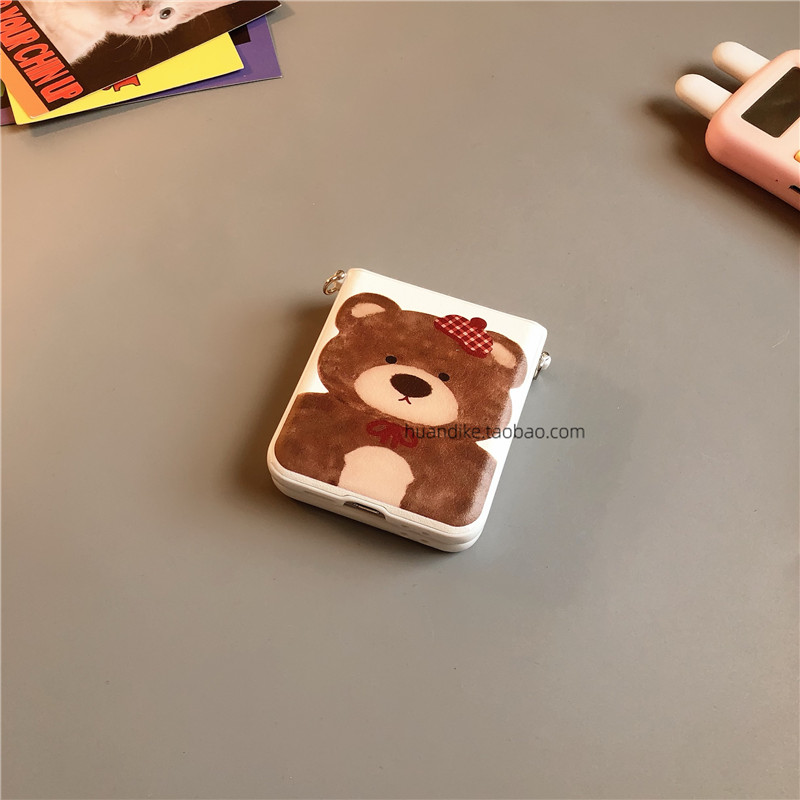 棕小熊贴皮适用小米mixflip2华为purax手机壳pocket2硬novaflip荣耀v三星zflip76450卡通女oppofindn3n2