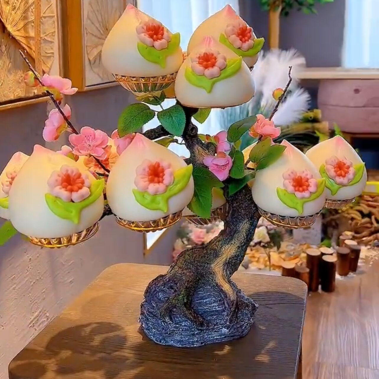 寿桃树网红寿桃树架生日寿桃架摆件创意佛台点心架酒店寿宴自助餐