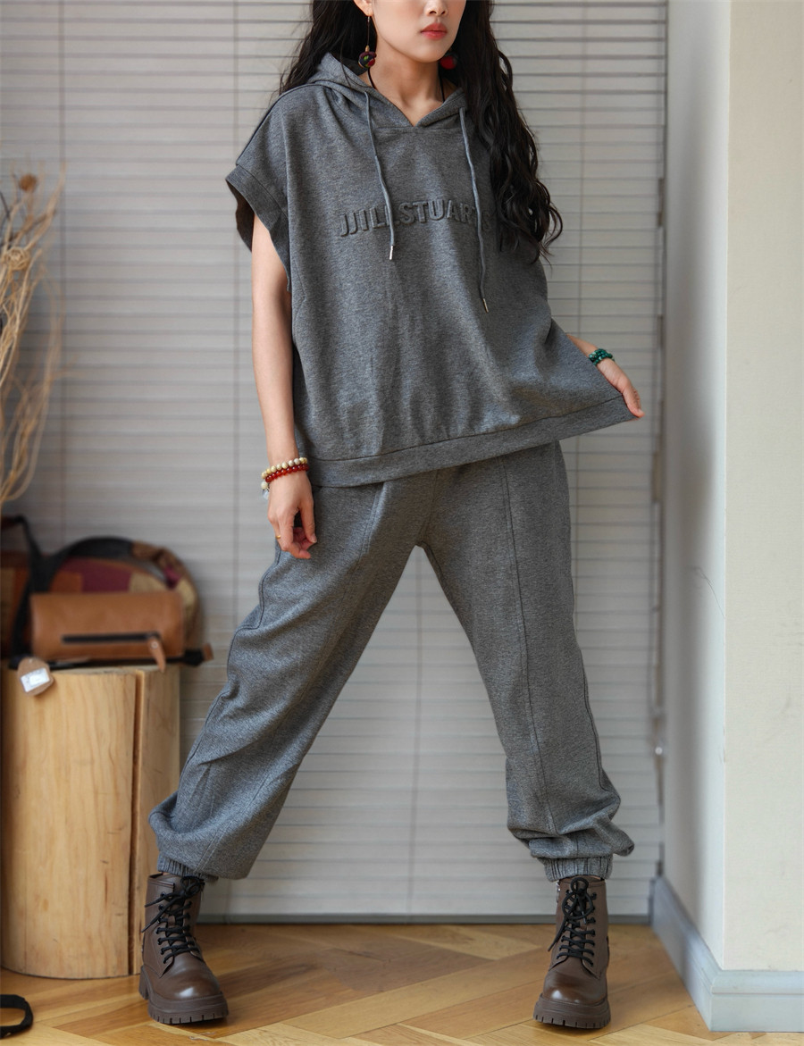 清仓处理 浅灰色休闲运动风套装女宽松无袖连帽上衣+束脚哈伦裤潮,女装/女士精品,时尚套装,淘宝优惠券,粉丝福利购,淘宝优惠卷